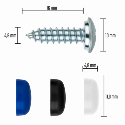 Kennzeichen Schrauben Kappen Set 4,8x16mm Nummernschild Schrauben - Bild 5 von 8