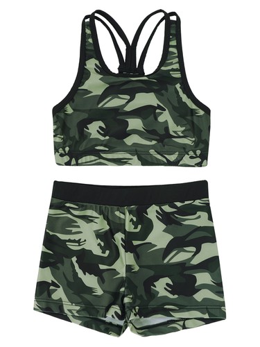 Kids Girl's Crop Top With Bottoms Training Swimwear Summer Swimsuit Practice - Picture 35 of 39