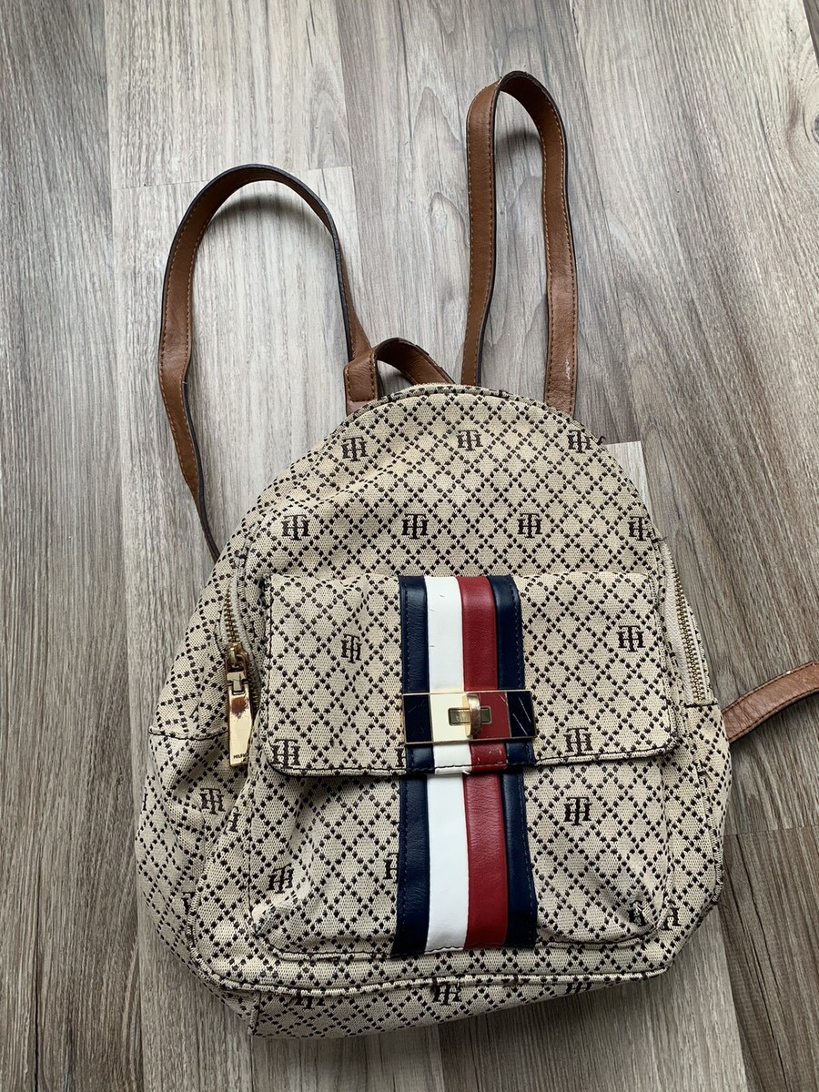 Tommy Hilfiger Tan TH Monogram Mini Backpack Tommy Hilfiger Brown Monogram Backpack Authentic | eBay main image 3