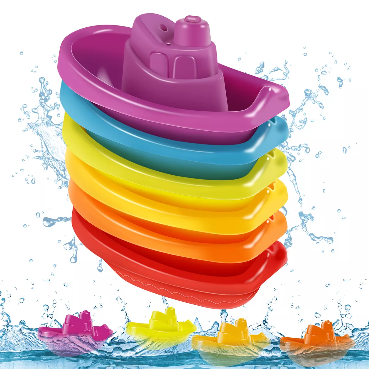 6Pcs Baby Bath Boat Toy Floating Ship Stackable Bath Toys Fun