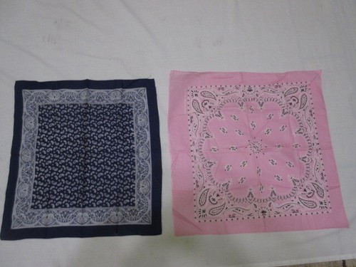2 Bandanna's in Navy Blue Paisley & Pink & Black Paisley 21" Square, EX!