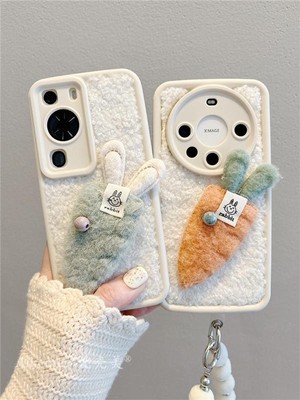 New Winter Warm Wool Bunny Love Carrot Soft Cover Case For iPhone 14 15 Pro Max