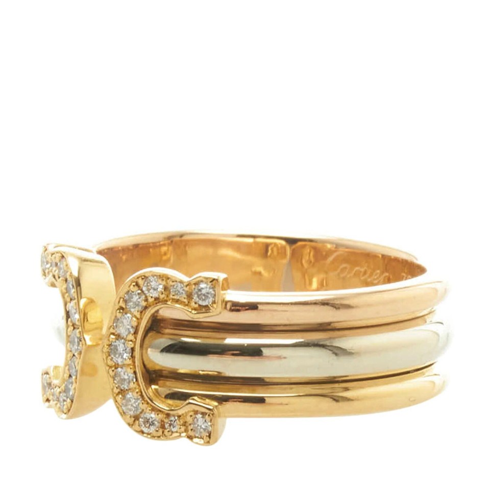 Cartier 18k Tri-Color Gold Double C 2C Diamond Ring | eBay