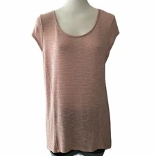 Women's High-Low Pink Short Sleeve Top Knit Blouse Large Loose Fit 