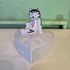 Vintage Takahashi San Francisco Tom Cat Hand Painted Heart Shaped Trinket Box