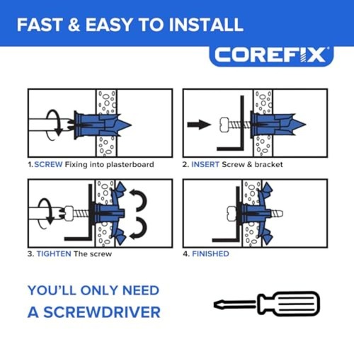 Corefix Spike Fissaggi per Cartongesso Resistente Confezione da 8, Kit Fai da Te con M5x40mm - Foto 5 di 9