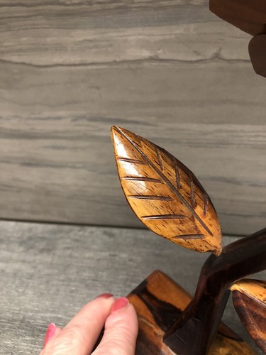 MCM 70’s Hand Carved Flower Sculpture Statue Multi Tone Wood 10” Folk Art - Picture 8 of 18