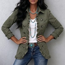 Ruffled Jacket Solid Color Pleated Lapel Blazer Women's Fashion Casual Printed S