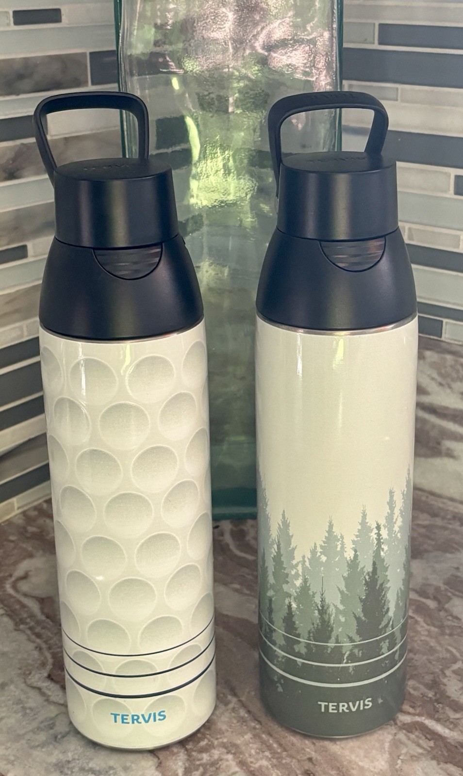 2 TERVIS Water Bottles- Golf Ball,  Nature- Triple Walled Insulated Tumblers