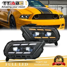Full LED Headlights For 2013-2014 Ford Mustang Black Projector Headlamps w/DRL