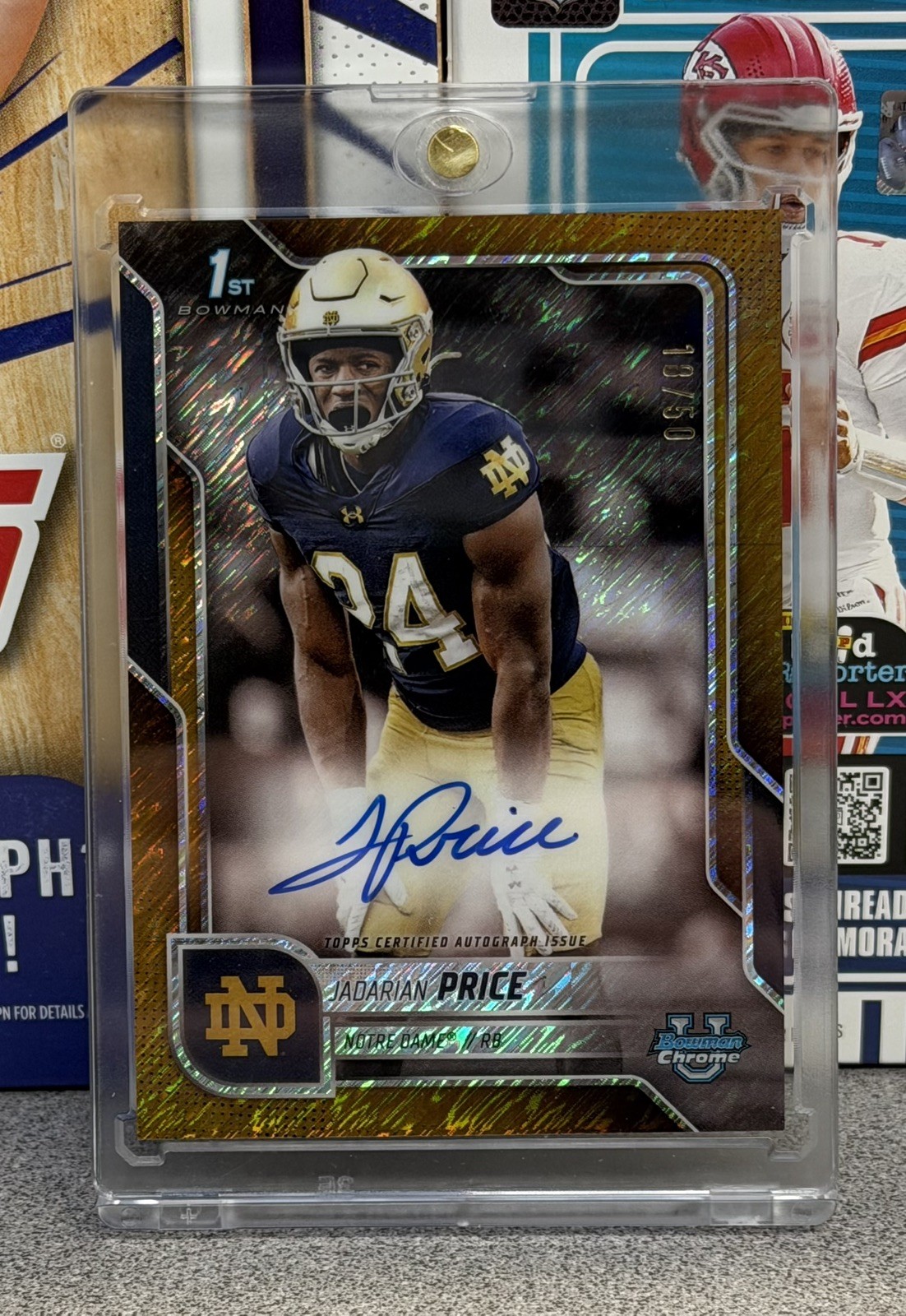 2025 Bowman Chrome U Jadarian Price 1st Bowman Gold Shimmer Auto 18/50 BCA-JPR