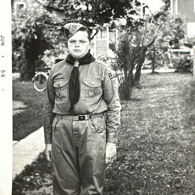 REAL VINTAGE PHOTO Boy Scout In Uniform Fat Chubby Child Double Chin 1950s Scout