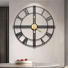 Large Wall Clock for Living Room, Oversized Non-Ticking, Metal Black 40cm
