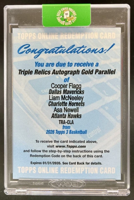 2022 Topps Three Cooper Flagg Liam McNeeley Asa Newell Triple Relic Auto GOLD /10
