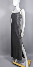 Vtg 90s Y2K City Triangles Metallic Silver Sparkle Maxi Dress Prom USA Made Sz L