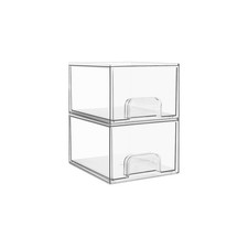 2 Pack Small Clear Stackable Storage Drawers Acrylic Bathroom Makeup Organizer