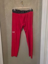 Under Armour Boys Red Fitted Compression Training Base Layer Tights Pants YXL