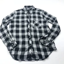 Rails 100% Rayon Small MINT Black White Women's Button Long Sleeve Plaid Shirt