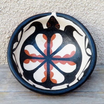 Native American-Santo Domingo/Kewa Red Clay Pottery-Little Turtle Bowl - R & B