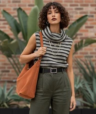 Dolan Anthropologie striped sleeveless long turtleneck grey sweater sz XL US