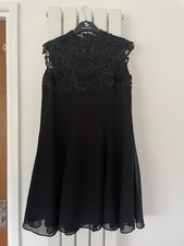 Monsoon Flared Dress Size 10 Lace Upper High Neck Chiffon Lower