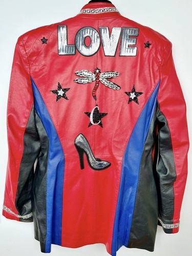 Saks 5th Ave Leather Chappell Roan Vintage Concert Tour Costume Patch Jacket S M - Picture 11 of 18