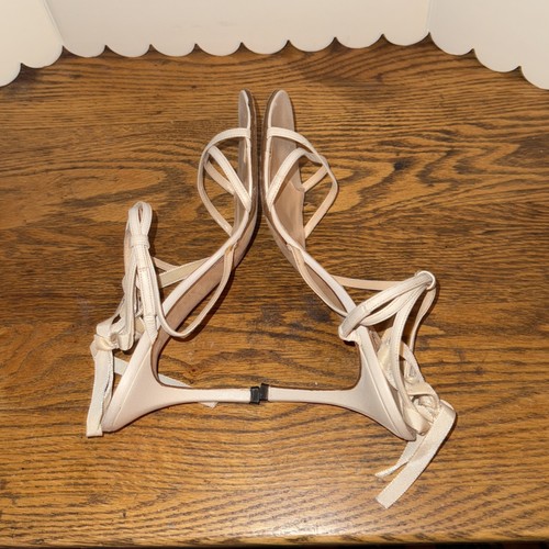 Manolo Blahnik Womens Leather Strappy Lace Up Sandals Heels White Size 37.5 - Picture 5 of 7