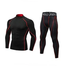Long Underwear Mens Thermals Base Layer Men X-Large Stand Collar Black Red Line