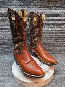 Vintage Laramie Men\'s 9 Leather Cowboy Boots Handmade Reddish Brown Embroidered Laramie Boots | Stetson main image 2