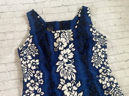 Vtg Royal Creations Midi Dress Womens Sz XL Blue Floral Hawaiian Made In Hawaii - Picture 2 of 8