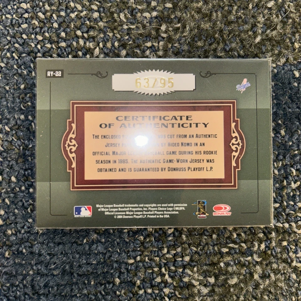 2004 Donruss Timeless Treasures Хидео Номо Новичок Год Материалы Реликвия Нашивка /95 - Изображение 2 из 2