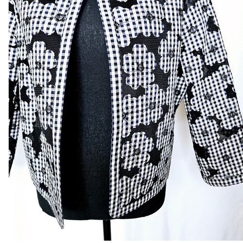 New Anne Klein Jacket Blazer Blue Black Plaid Floral Mesh Size 16 Eclipse CMB - Imagen 4 de 11