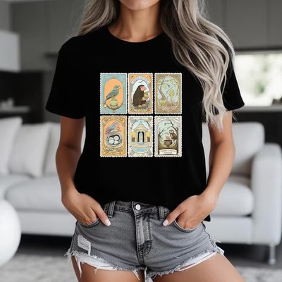 Fantasy Graphic Comfort Tee Vintage Postage Stamp Design Soft Shirt