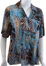 Tianello Sz S Soul of Africa Art-to-Wear Tencel Rayon Blouse Shirt Top Soft