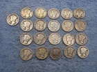 21 WORN SILVER MERCURY DIMES PARTIAL OR FULL DATES TEENS AND TWENTIES LOT 490