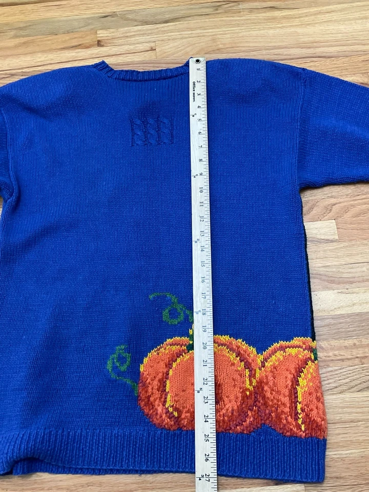 Suéter Marisa Christina Para Mujer L Azul Ramie Halloween Bruja Tejido a Mano Calabaza Foto 4 de 4