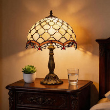 Tiffany Style Cream Amber Stained Glass Table Lamp for Home  Office