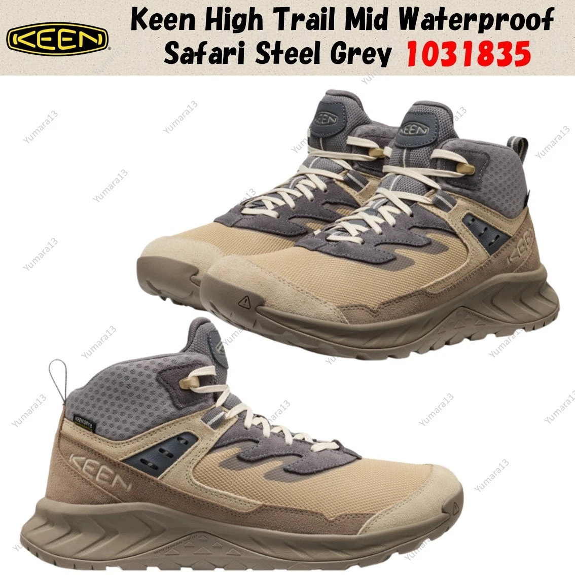 Keen High Trail Mid Waterproof Safari Steel Grey 1031835 Men's Size
