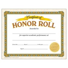 Honor Roll Classic Certificates 8.5x11 Inch 30 PCS Awards School Classroom