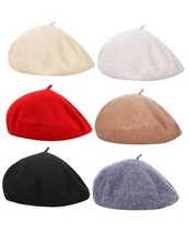6 Pieces Wool Beret Hat French Style Beret Beanie Cap Solid Color Color Set 1
