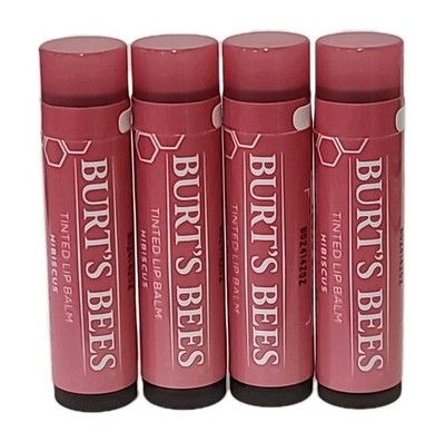 ( LOT  OF 4 ) Burt's Bees    TINTED LIP BALM  0.15 oz Each Sealed   HIBISCUS 