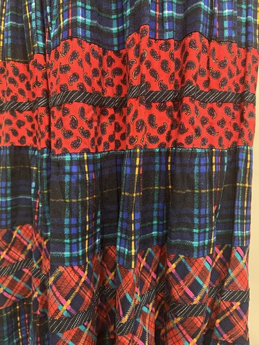 Carole Little Skirt 10 Plaid Paisley Tiered Peasant Prairie Cottage Boho Vintage - Picture 4 of 9