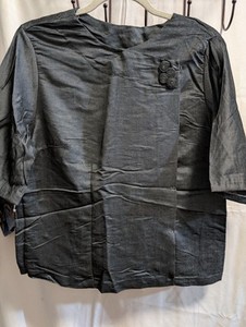 Burmese Myanmar Top And Longyi Skirt , Large , Silk Cotton , Gray