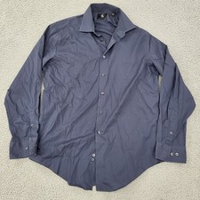 Calvin Klein Shirt Mens Large 16 32/33 Slim Fit Non Iron Stretch Blue Button Up