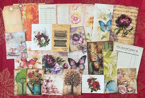 #714 - Floral Junk Journal Scrapbooking Kit - 25 Pieces - FREE SHIPPING - Picture 2 of 3