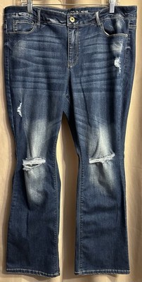 Vanilla Star Women s Mid Rise Bootcut Jeans Sz 18 Distressed Ripped Denim 36x31