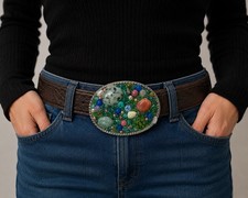 Mosaic Colorful Bright Stones Artisan Made Belt Buckle