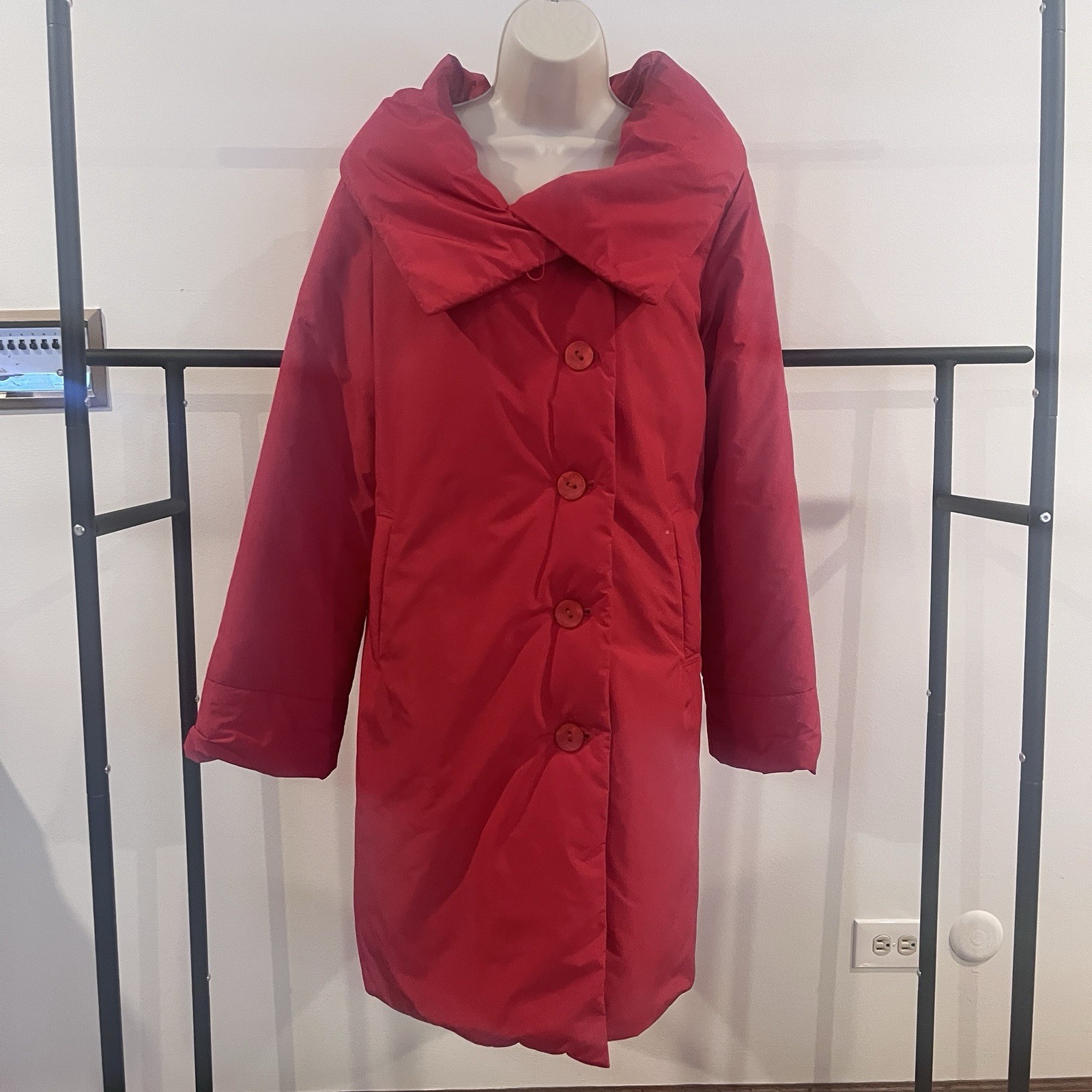 Ritva Falla Artsy Statement Long Button Down Red … - image 1