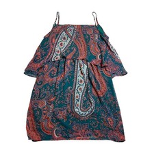 Women's Square Neck Sleeveless Paisley Print Mini Dress Size XXS Festival Party