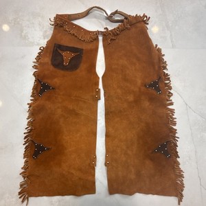 Youth Leather Western Chaps Brown Fringe Rodeo Horse Riding Cowboy Kids
